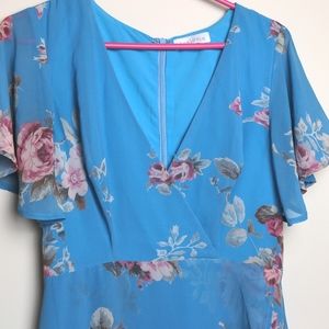 Azalosie Blue Floral Rose Dress with Tulip Skirt